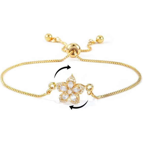 Women's White Gold Four Piece Set Flower Rotatable Crystal Pendant Necklaces - Picture 5 of 7